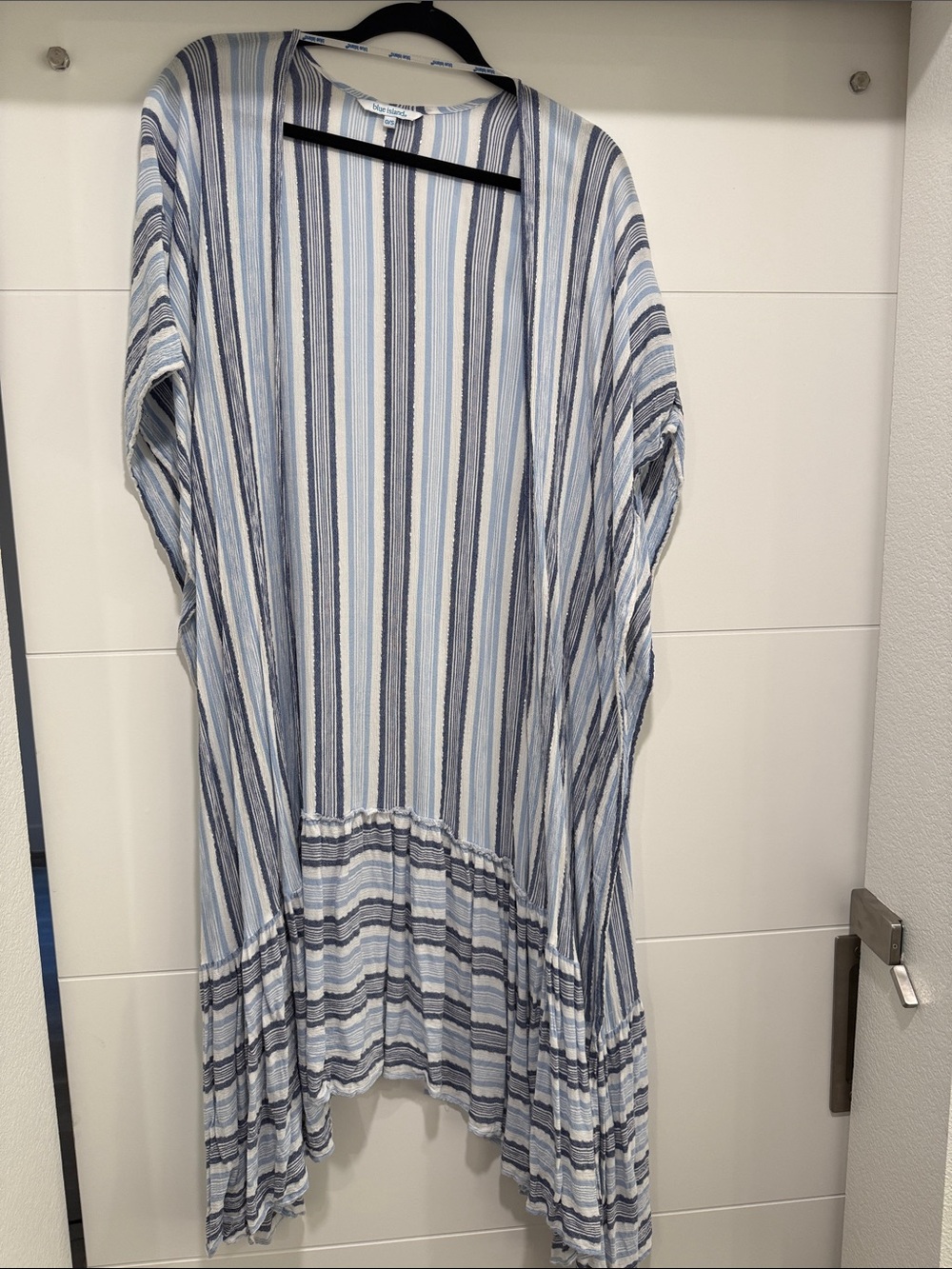 blue island Striped Lightweight Women's Swim Coverup in Blue and White